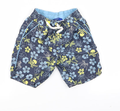 Preworn Boys Blue Floral  Bermuda Shorts Size 4 Years
