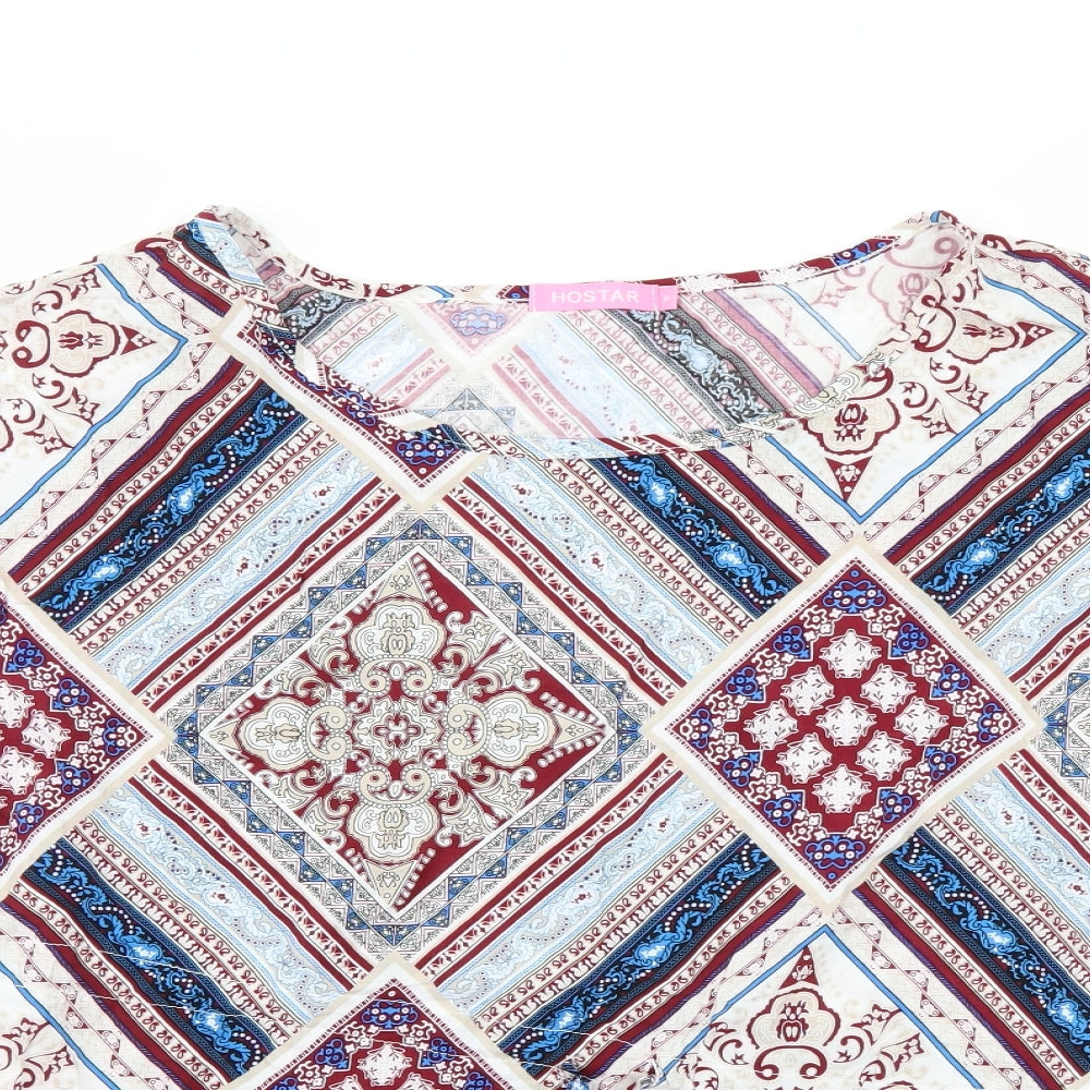 Close-up detail of Hostar women’s multicoloured paisley basic blouse, size M