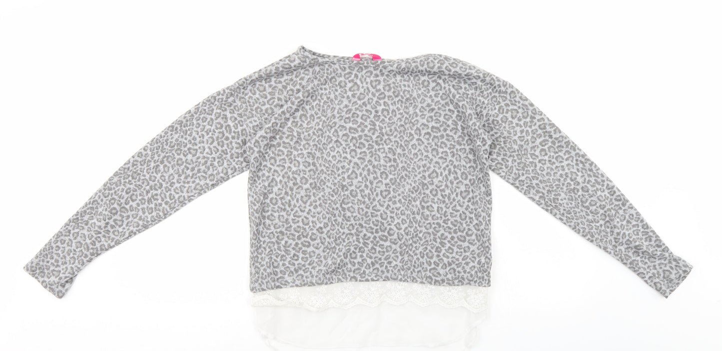 YD Girls Grey Animal Print  Pullover Jumper Size 12-13 Years
