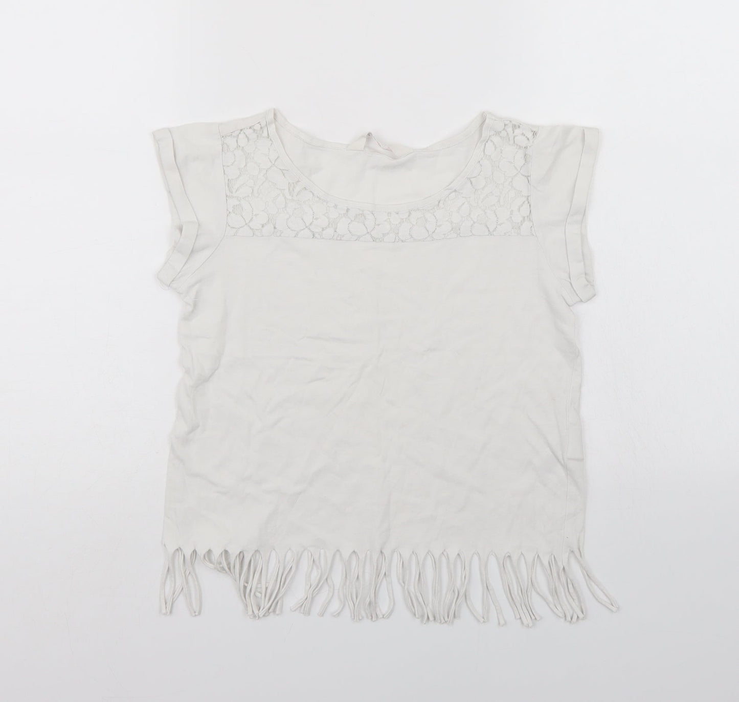 H&M Girls White   Basic T-Shirt Size 11-12 Years  - Lace trim