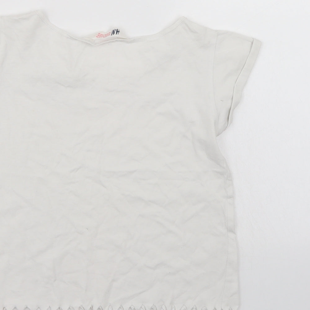 H&M Girls White   Basic T-Shirt Size 11-12 Years  - Lace trim