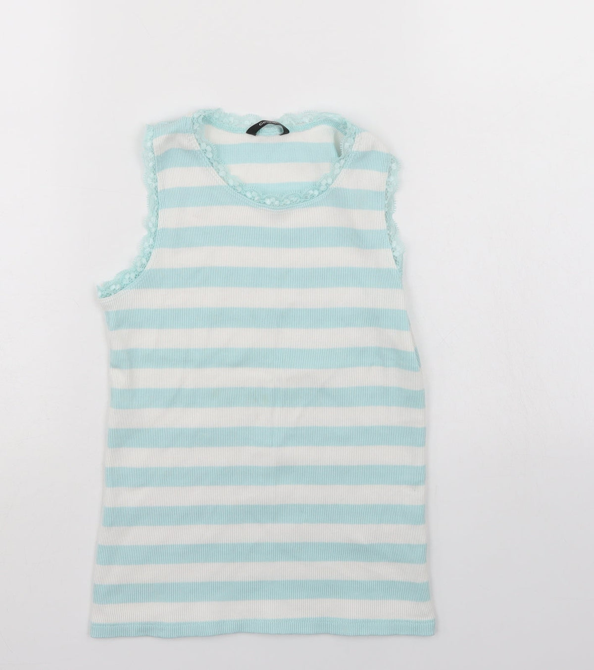 Front view of George girls’ blue striped basic tank, size 11-12, years