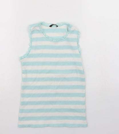Front view of George girls’ blue striped basic tank, size 11-12, years
