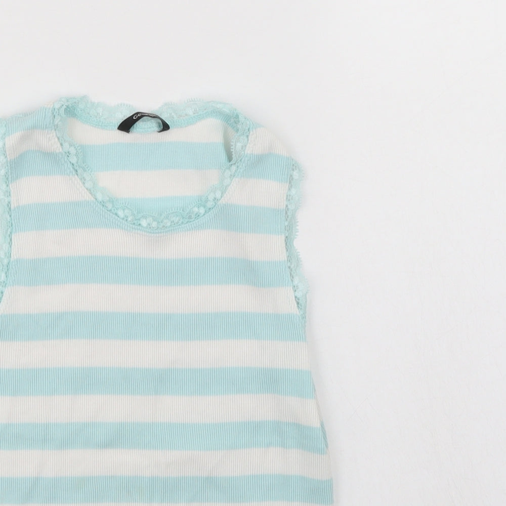 Close-up detail of George girls’ blue striped basic tank, size 11-12, years