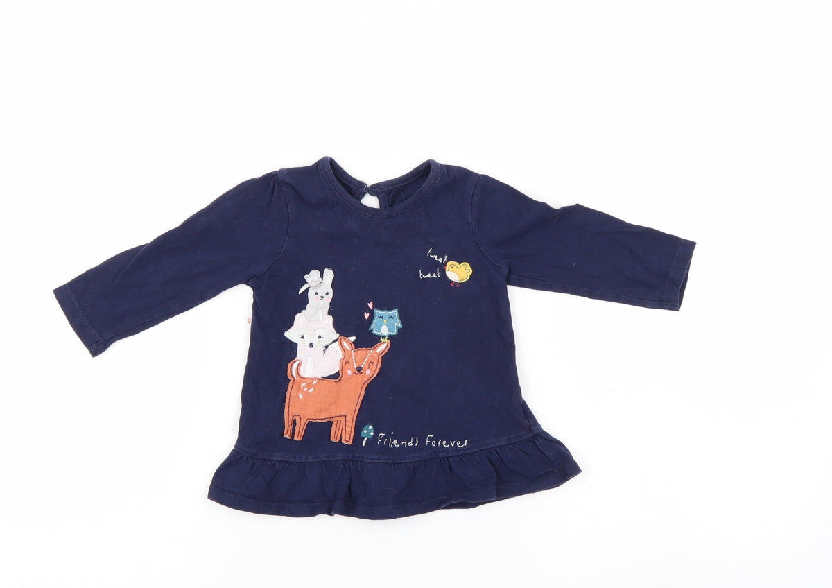 Front view of George girls’ blue jumper, size 6-9, months