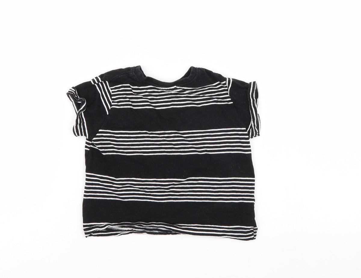 Additional front view of Rebel boys’ black striped basic t-shirt, size 18-24, months