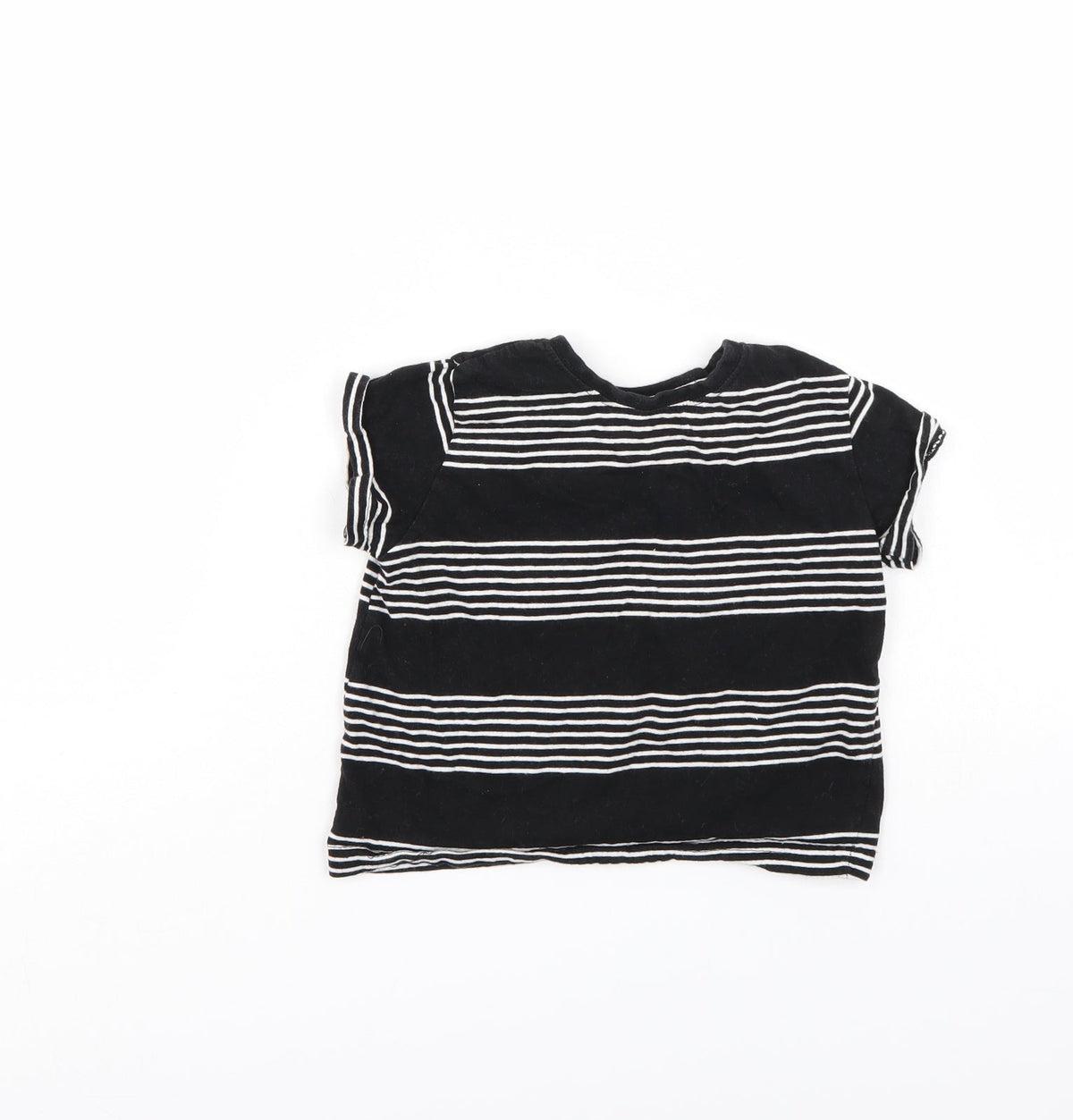 Back view of Rebel boys’ black striped basic t-shirt, size 18-24, months