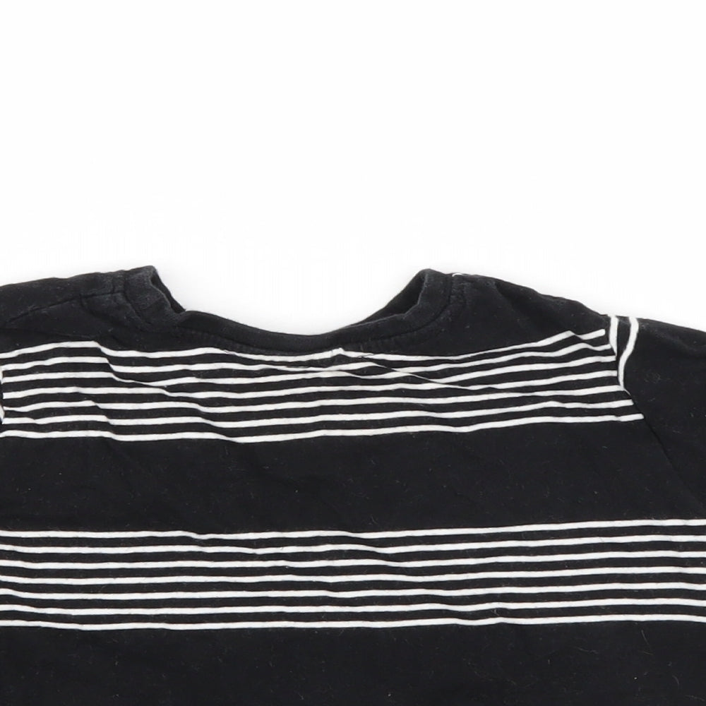 Close-up detail of Rebel boys’ black striped basic t-shirt, size 18-24, months