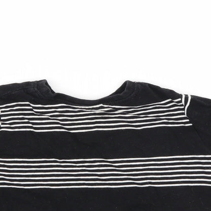 Close-up detail of Rebel boys’ black striped basic t-shirt, size 18-24, months