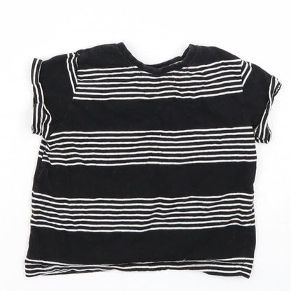 Brand and care label for Rebel boys’ black striped basic t-shirt, size 18-24, months