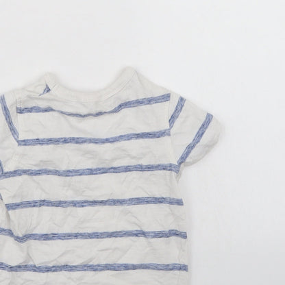 Brand and care label for George boys’ white striped basic t-shirt, size 3-4, years