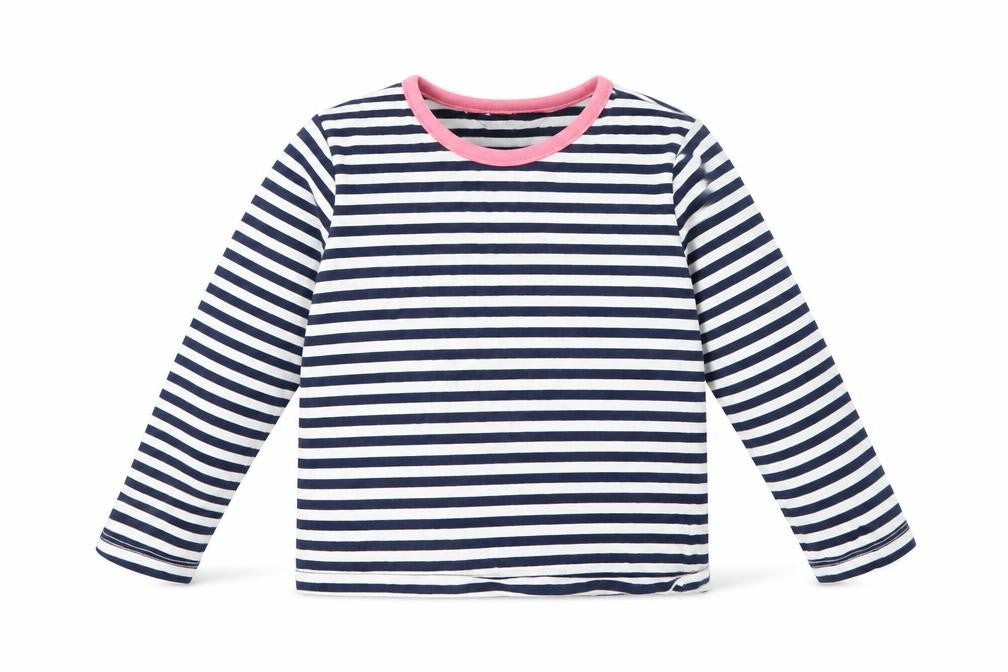 Front view of George boys’ blue striped pullover sweatshirt, size 2-3, years