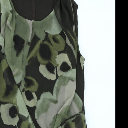 Close-up detail of Simply Vera women’s green camouflage basic tank, size XS