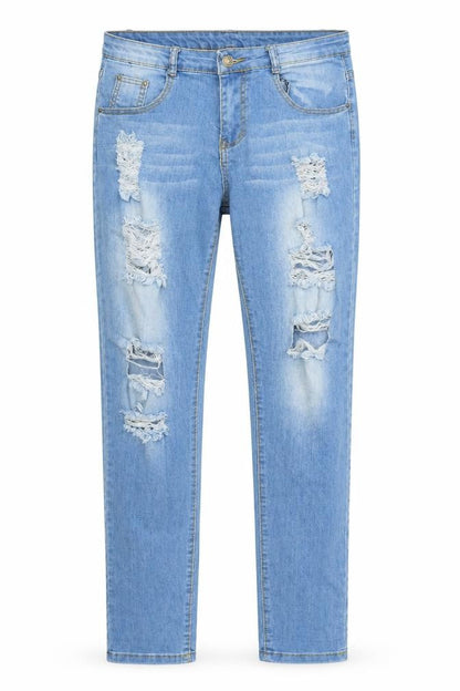 Front view of Jeans women’s blue denim skinny jeans, size UK 32, in, 30-inch leg