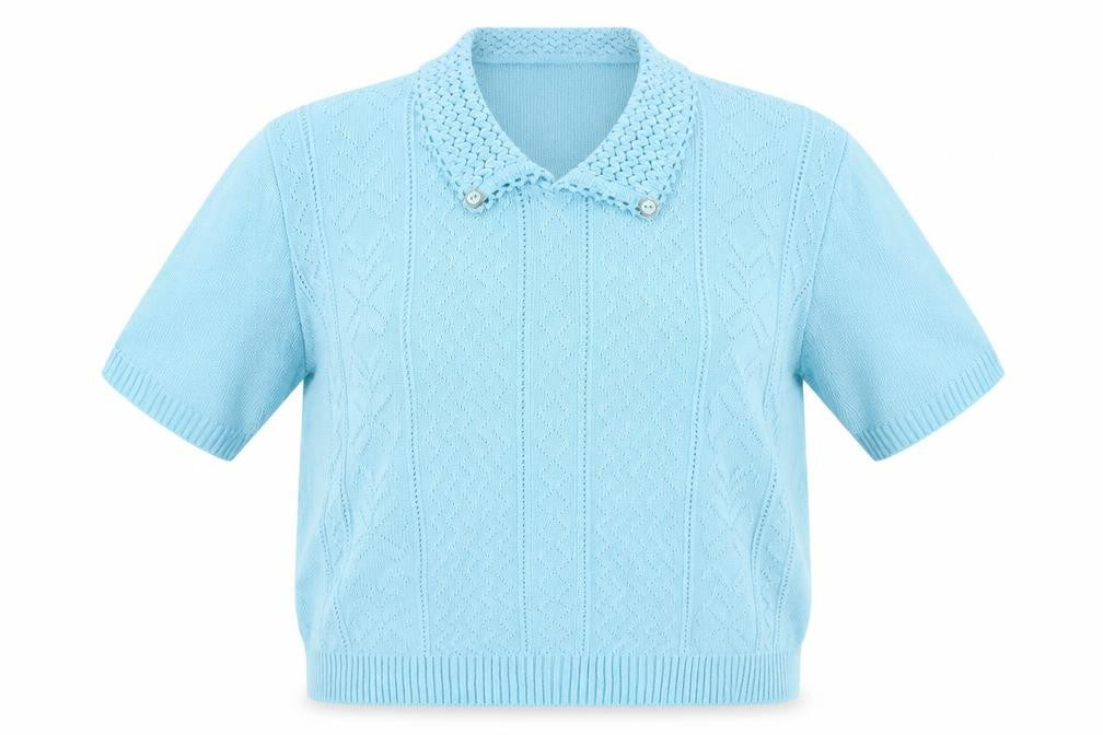 Front view of Merry Gold women’s blue knit jumper, size S