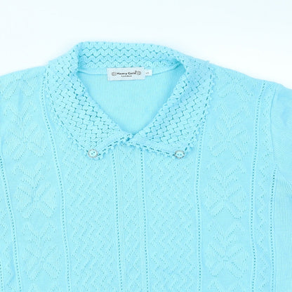Close-up detail of Merry Gold women’s blue knit jumper, size S