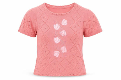 Front view of Jan Eva women’s pink basic t-shirt, size M