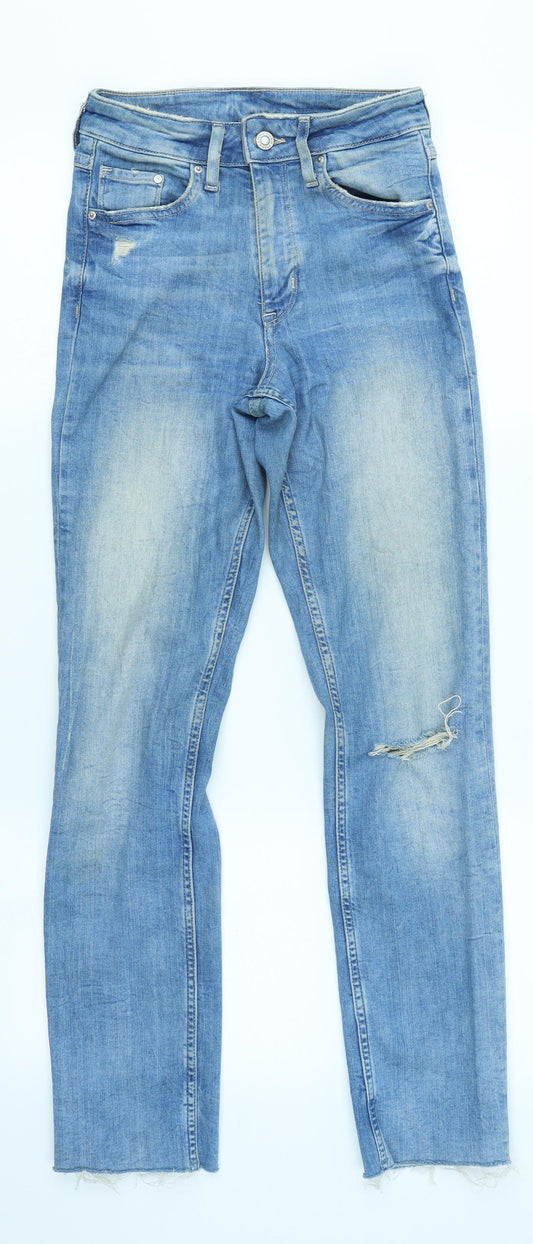 Front view of &Denim women’s blue denim skinny jeans, size UK 26, in, 27-inch leg