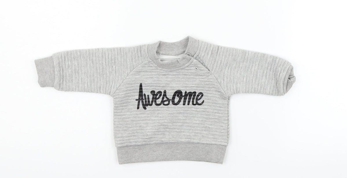Additional front view of Early Days girls’ grey jumper, size 0-3, months