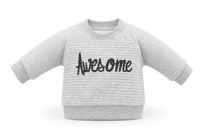 Front view of Early Days girls’ grey jumper, size 0-3, months