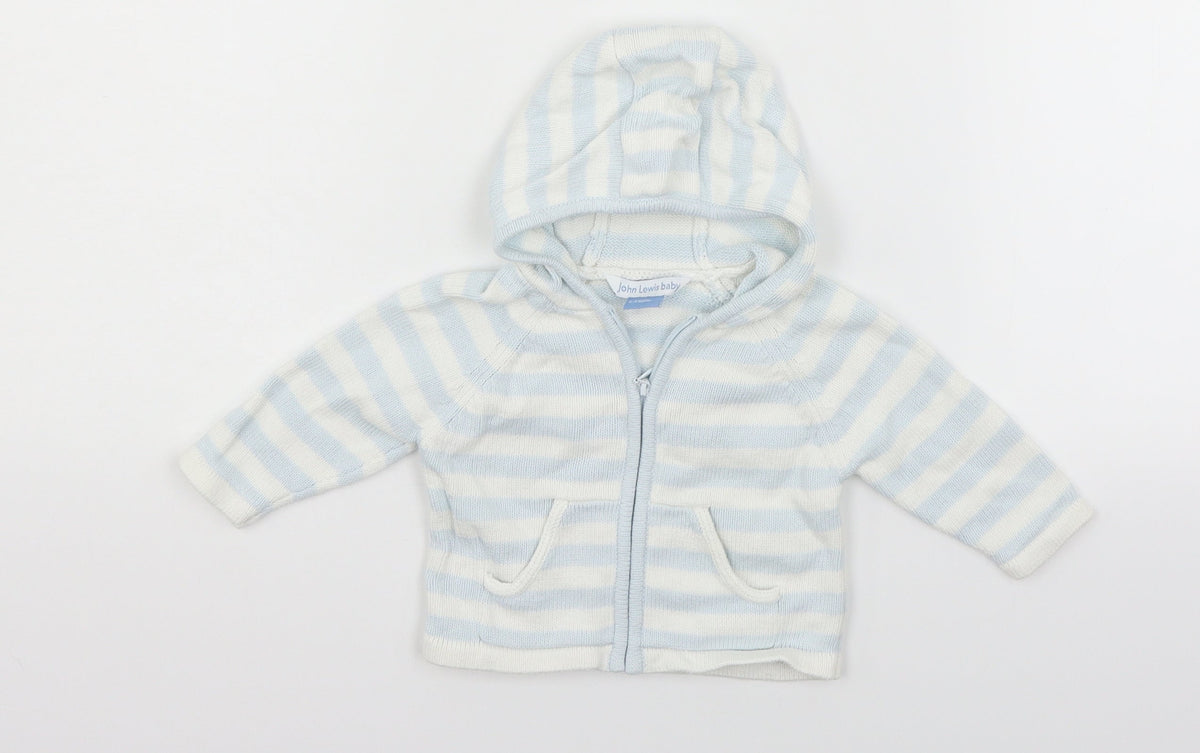 Front view of John Lewis White Spotted Full Zip Jumper, size 0-3, Months