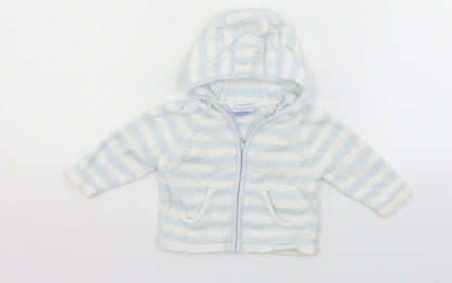 Front view of John Lewis White Spotted Full Zip Jumper, size 0-3, Months
