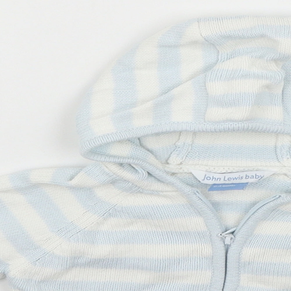 Close-up detail of John Lewis White Spotted Full Zip Jumper, size 0-3, Months