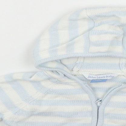 Close-up detail of John Lewis White Spotted Full Zip Jumper, size 0-3, Months