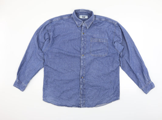 Mens UK Size L Front Row Blue  Button-Up Long Sleeve Casual Shirt