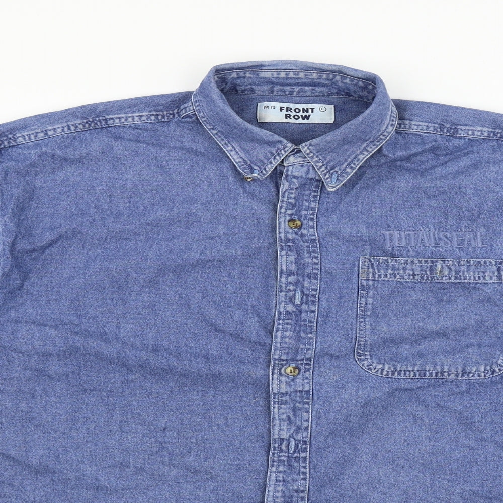 Mens UK Size L Front Row Blue  Button-Up Long Sleeve Casual Shirt