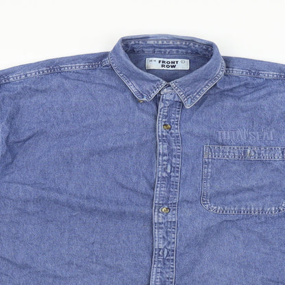Mens UK Size L Front Row Blue  Button-Up Long Sleeve Casual Shirt