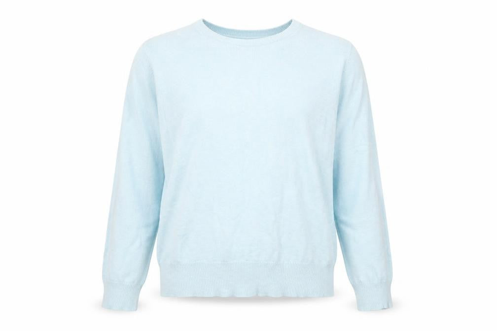 Front view of Topshop women’s blue jumper, size UK 12