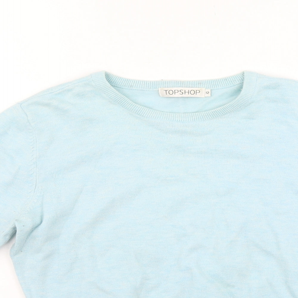 Close-up detail of Topshop women’s blue jumper, size UK 12