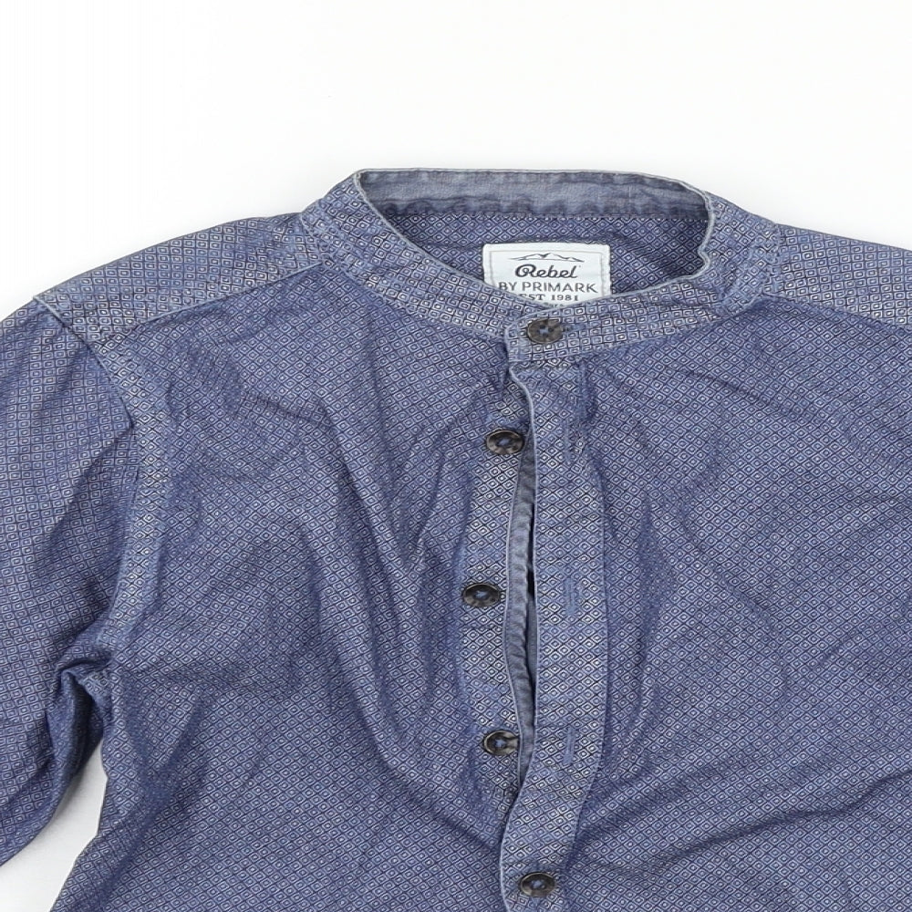 Close-up detail of Primark girls’ blue basic button-up, size 7-8, years