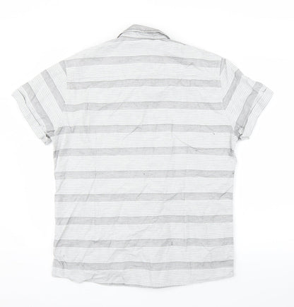 ACW85 Mens Grey Striped   Button-Up Size L