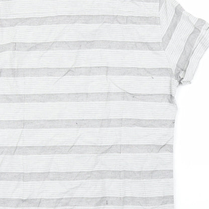 ACW85 Mens Grey Striped   Button-Up Size L