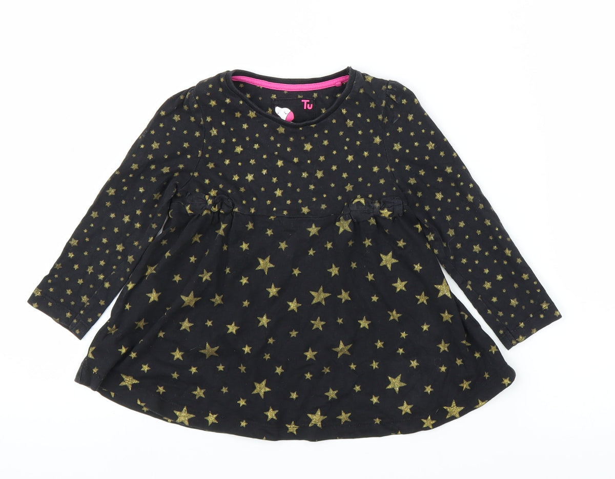 Tu Girls Black   A-Line  Size 2 Years  - Star pattern