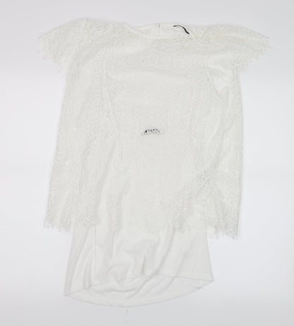 TU Womens White  Lace Basic Blouse Size 12