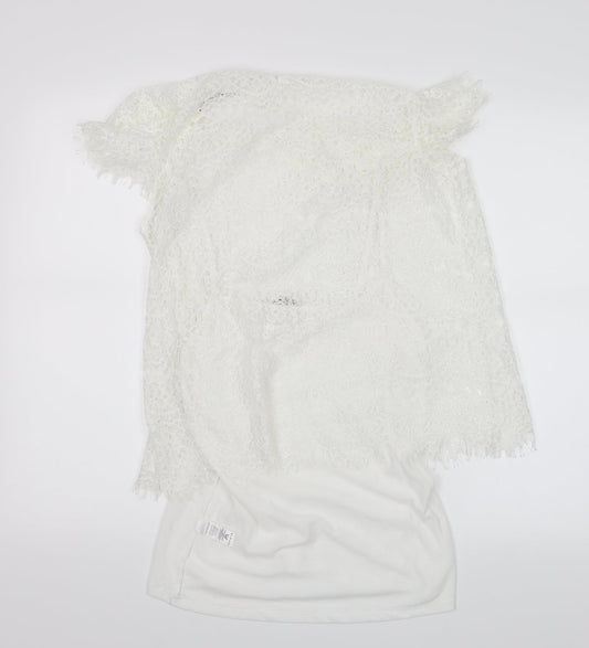 TU Womens White  Lace Basic Blouse Size 12