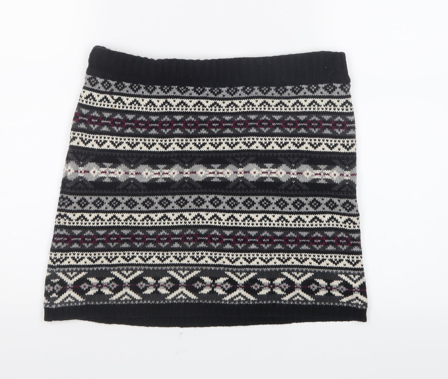 Preworn Girls Black Geometric Knit Straight & Pencil Skirt Size 11-12 Years