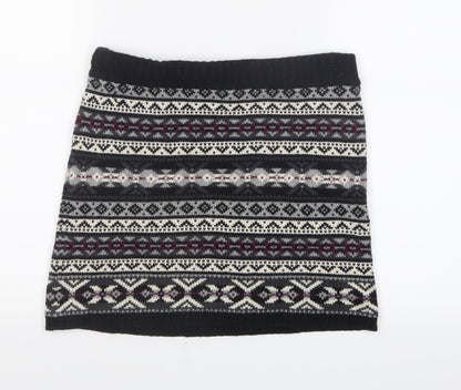 Preworn Girls Black Geometric Knit Straight & Pencil Skirt Size 11-12 Years