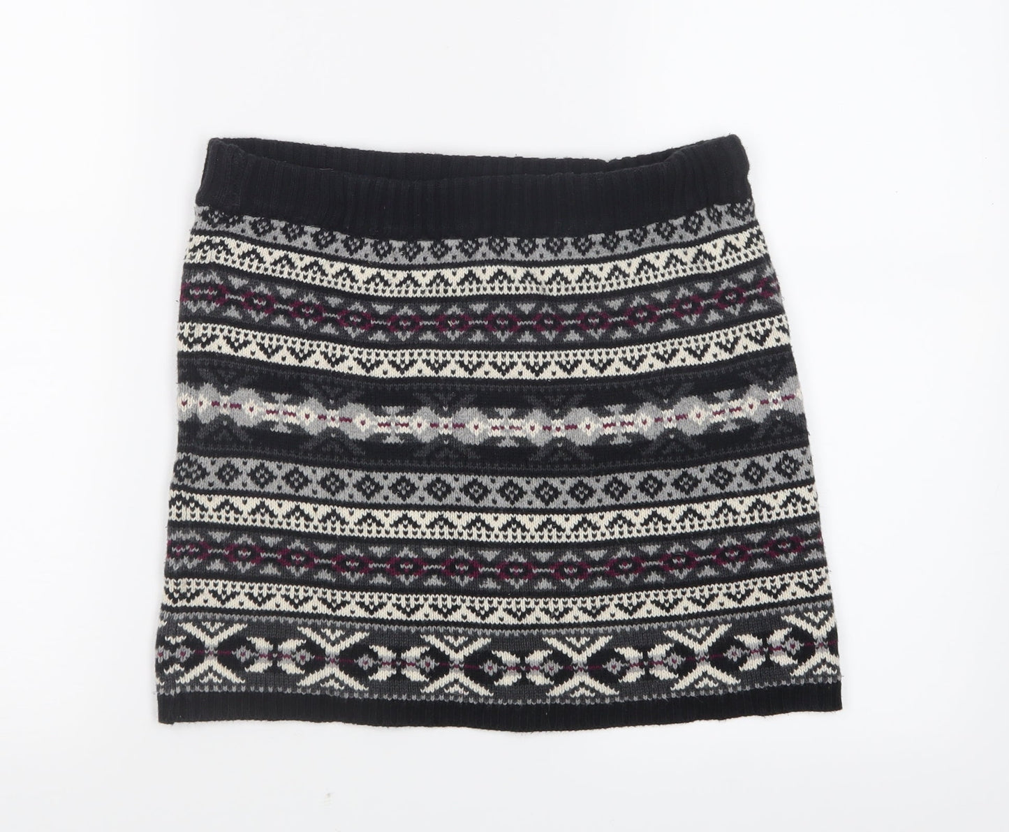 Preworn Girls Black Geometric Knit Straight & Pencil Skirt Size 11-12 Years