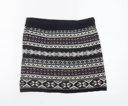 Preworn Girls Black Geometric Knit Straight & Pencil Skirt Size 11-12 Years