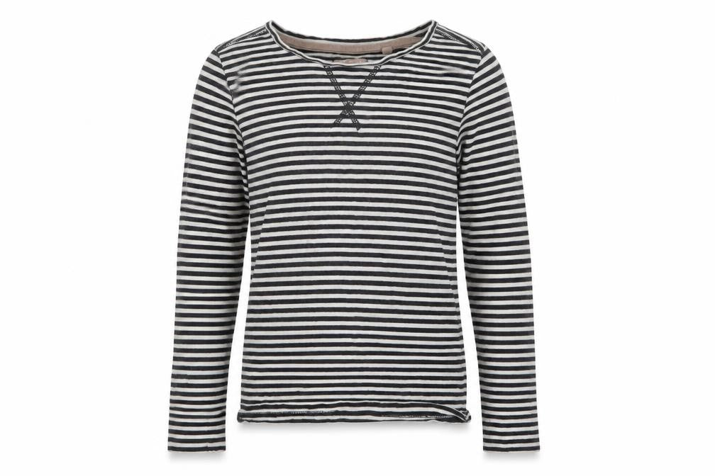 Front view of Next girls’ black striped top pyjama top, size 8, years
