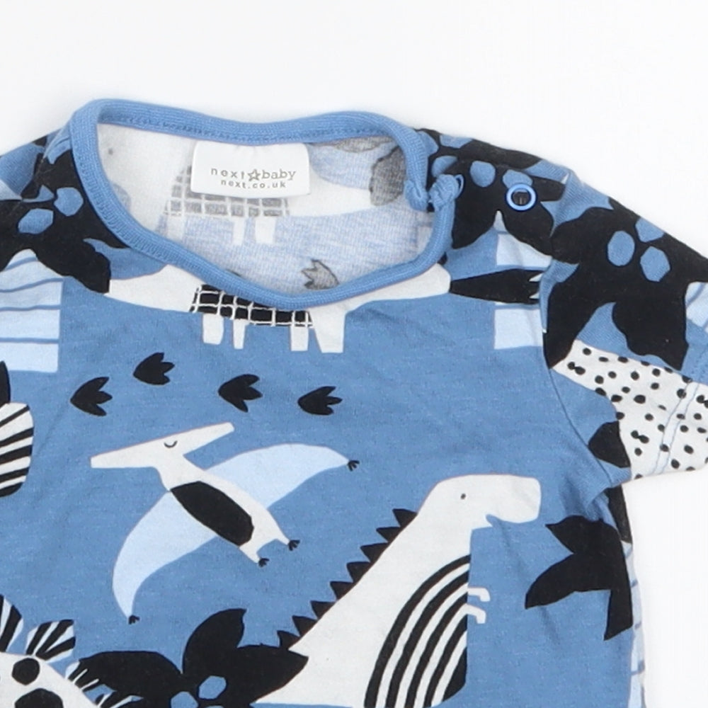 Close-up detail of Next boys’ blue geometric basic t-shirt, size 0-3, months