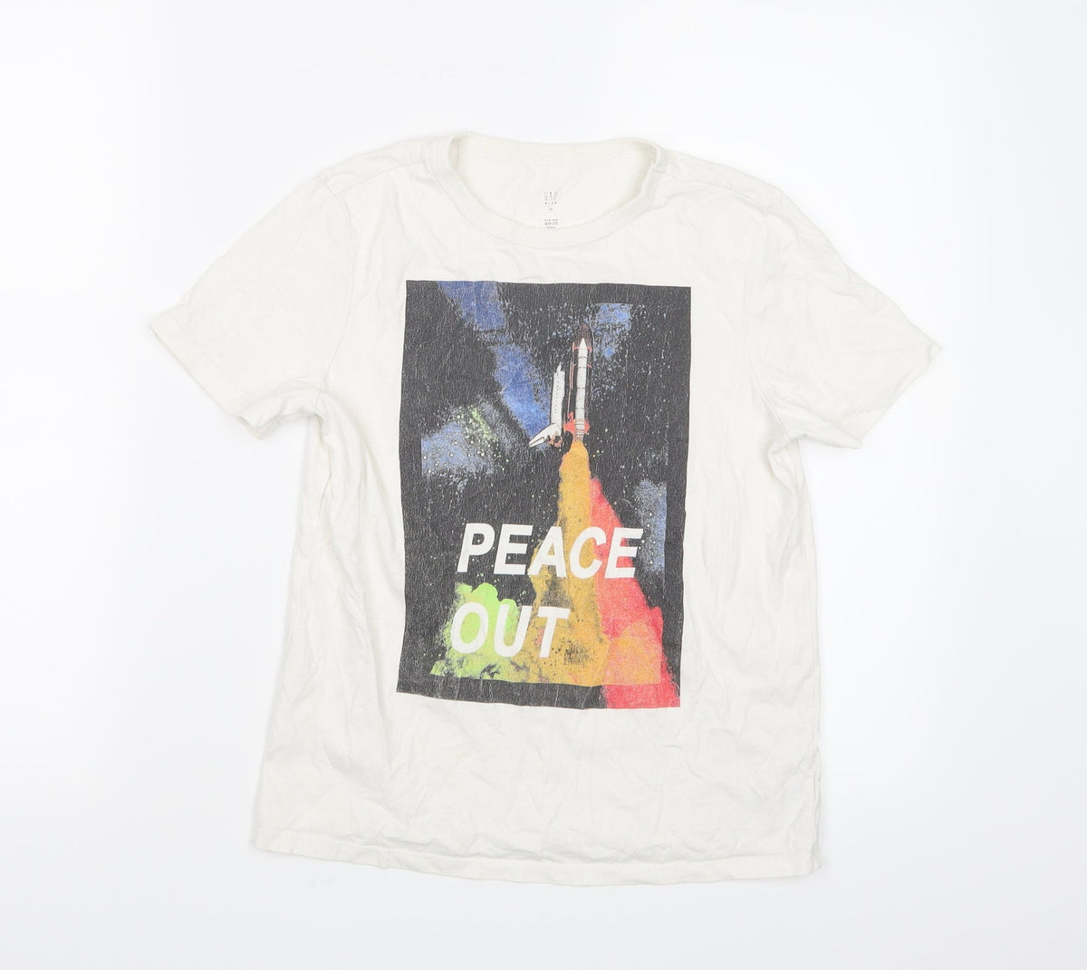 Front view of Gap boys’ white basic t-shirt, size 8-9, years