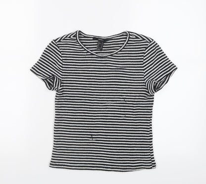 FOREVER 21 Womens Black Striped Knit Basic T-Shirt Size M