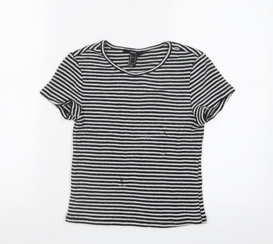 FOREVER 21 Womens Black Striped Knit Basic T-Shirt Size M