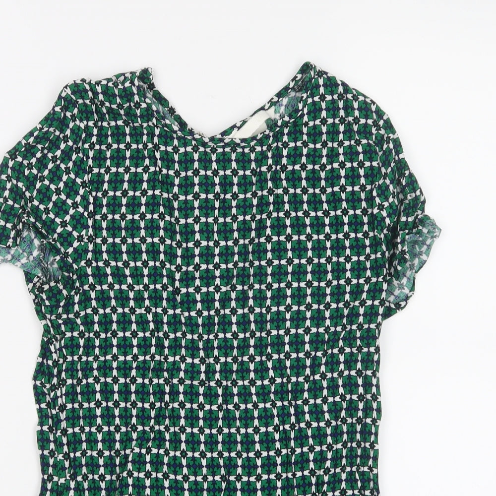 Womens UK Size 4 H&M Green Basic T-Shirt