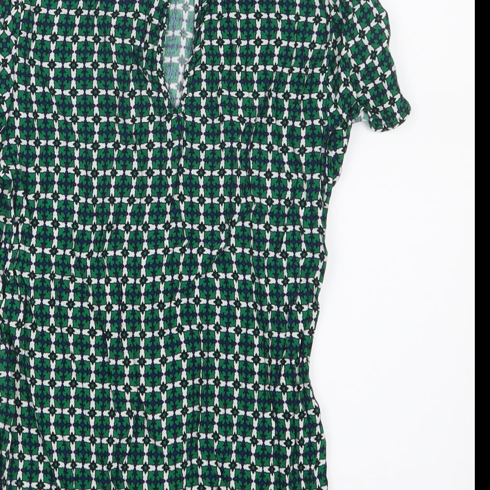 Womens UK Size 4 H&M Green Basic T-Shirt